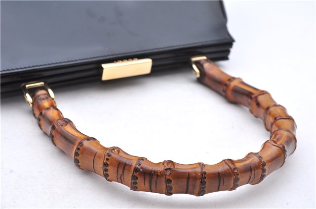 Authentic GUCCI Bamboo Vintage Shoulder Hand Bag Purse Enamel Black 2847E