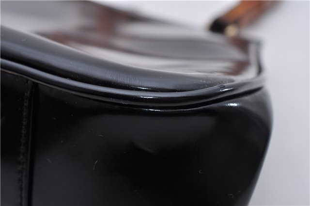 Authentic GUCCI Bamboo Vintage Shoulder Hand Bag Purse Enamel Black 2847E