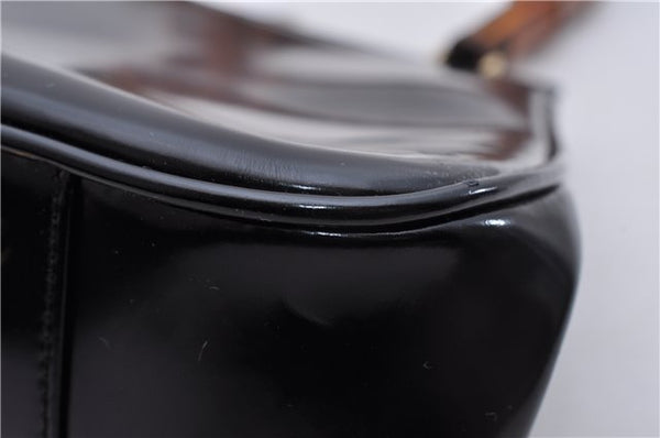 Authentic GUCCI Bamboo Vintage Shoulder Hand Bag Purse Enamel Black 2847E