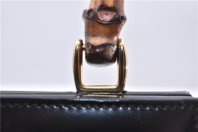 Authentic GUCCI Bamboo Vintage Shoulder Hand Bag Purse Enamel Black 2847E