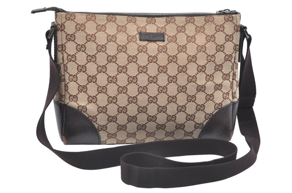 Authentic GUCCI Shoulder Cross Body Bag GG Canvas Leather 114273 Brown 2847H