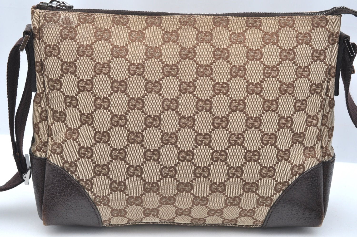 Authentic GUCCI Shoulder Cross Body Bag GG Canvas Leather 114273 Brown 2847H