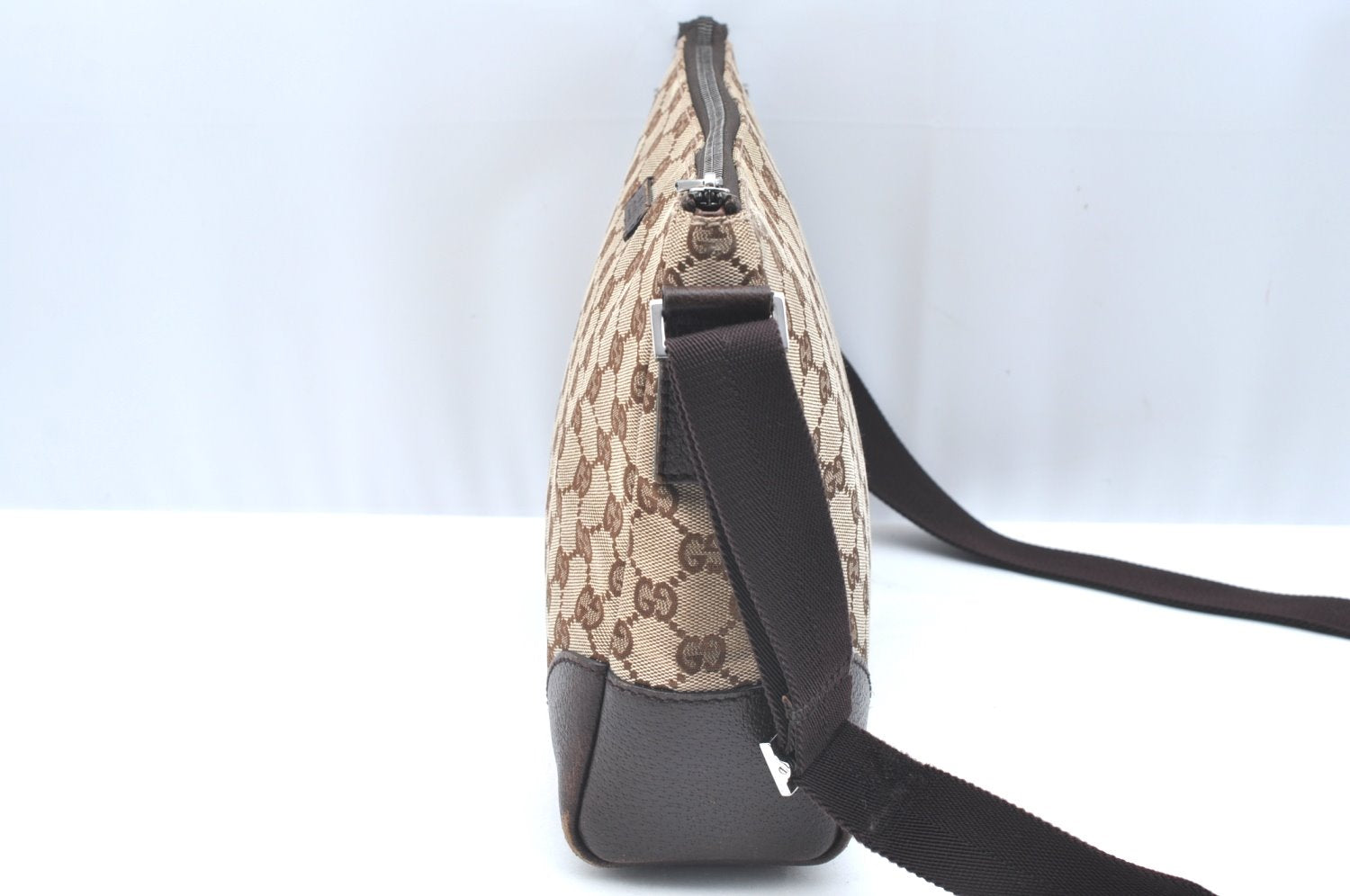 Authentic GUCCI Shoulder Cross Body Bag GG Canvas Leather 114273 Brown 2847H