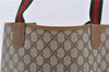 Authentic GUCCI Web Sherry Line Shoulder Tote Bag GG PVC Leather Brown 2848D