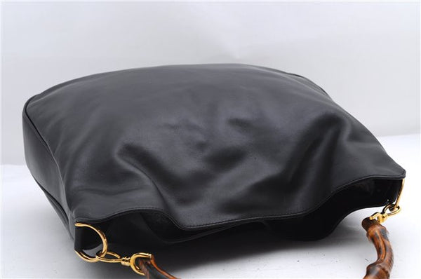 Authentic GUCCI Bamboo Vintage 2Way Shoulder Tote Bag Leather Black Junk 2850E