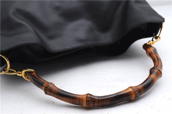 Authentic GUCCI Bamboo Vintage 2Way Shoulder Tote Bag Leather Black Junk 2850E