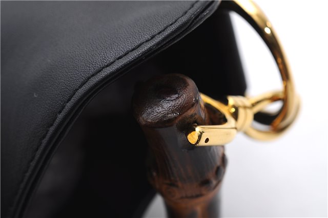 Authentic GUCCI Bamboo Vintage 2Way Shoulder Tote Bag Leather Black Junk 2850E