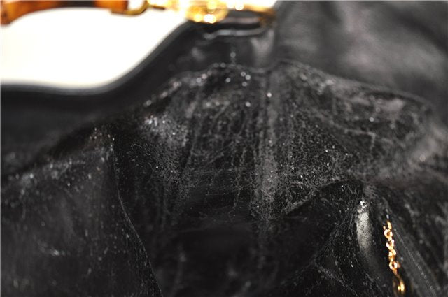 Authentic GUCCI Bamboo Vintage 2Way Shoulder Tote Bag Leather Black Junk 2850E