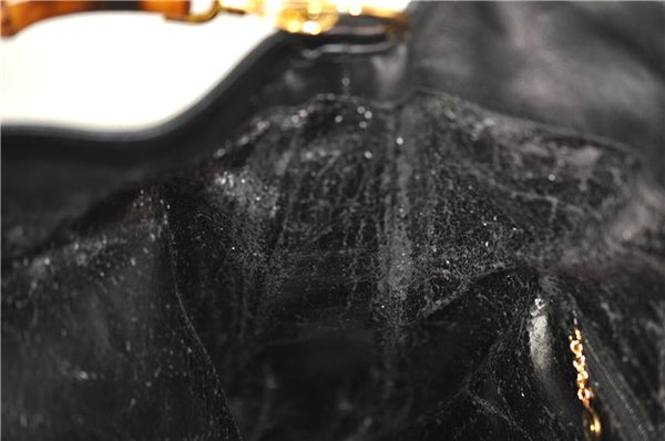 Authentic GUCCI Bamboo Vintage 2Way Shoulder Tote Bag Leather Black Junk 2850E