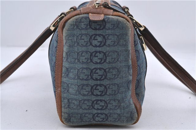 Auth GUCCI Hand Boston Bag Interlocking G Denim Canvas Leather 130942 Blue 2852D