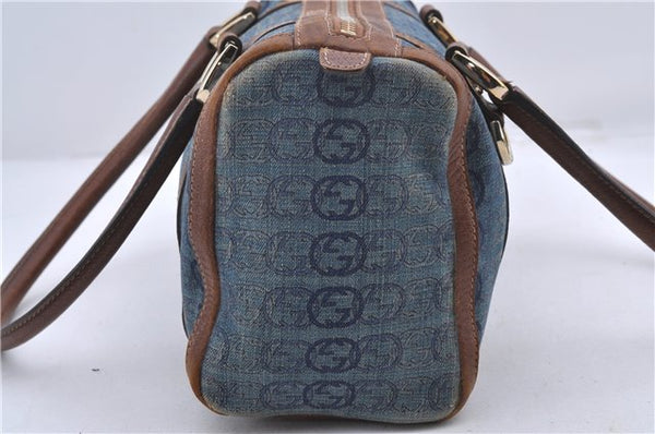 Auth GUCCI Hand Boston Bag Interlocking G Denim Canvas Leather 130942 Blue 2852D