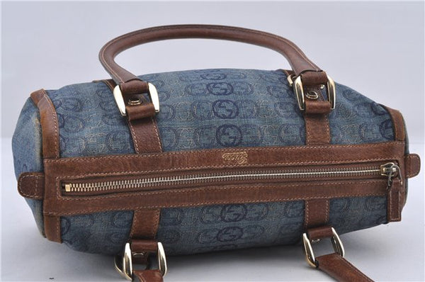 Auth GUCCI Hand Boston Bag Interlocking G Denim Canvas Leather 130942 Blue 2852D