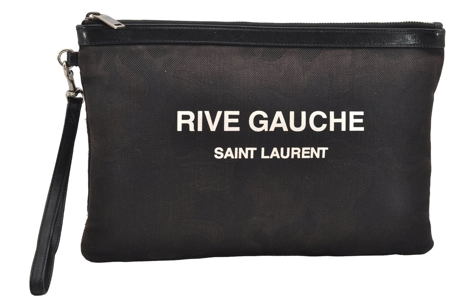 Authentic SAINT LAURENT RIVE GAUCHE Clutch Bag Canvas Leather 581369 Black 2854I