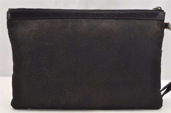 Authentic SAINT LAURENT RIVE GAUCHE Clutch Bag Canvas Leather 581369 Black 2854I