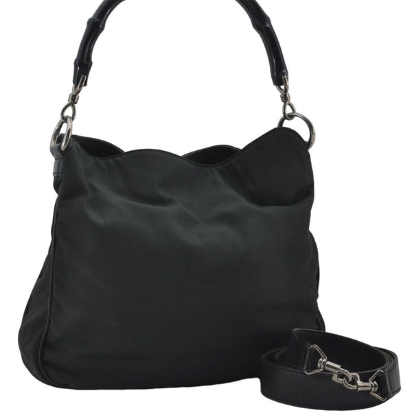 Authentic GUCCI Bamboo 2Way Shoulder Hand Bag Nylon Leather 0011638 Green 2855E