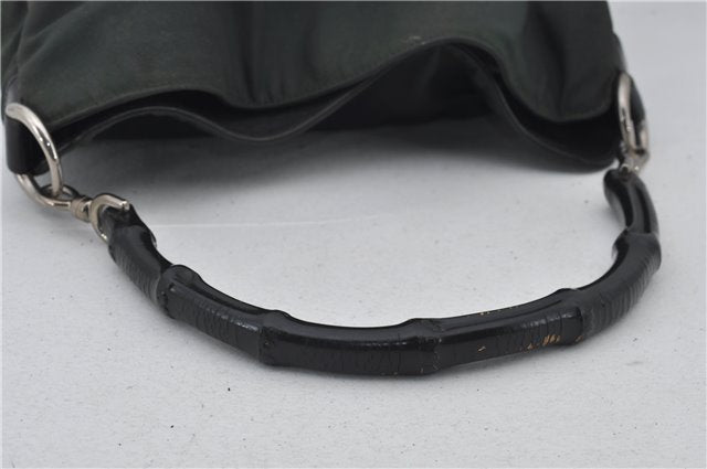 Authentic GUCCI Bamboo 2Way Shoulder Hand Bag Nylon Leather 0011638 Green 2855E