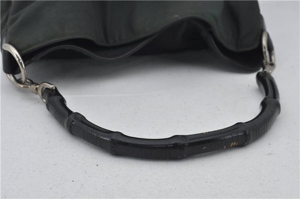 Authentic GUCCI Bamboo 2Way Shoulder Hand Bag Nylon Leather 0011638 Green 2855E