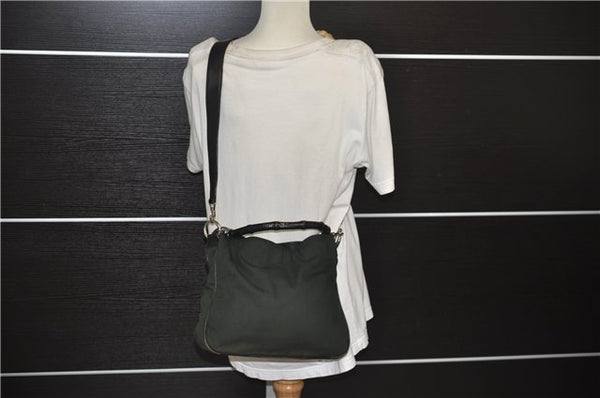 Authentic GUCCI Bamboo 2Way Shoulder Hand Bag Nylon Leather 0011638 Green 2855E