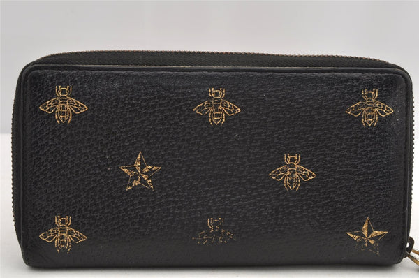 Authentic GUCCI Bee & Star Vintage Long Wallet Purse Leather 495062 Black 2856I