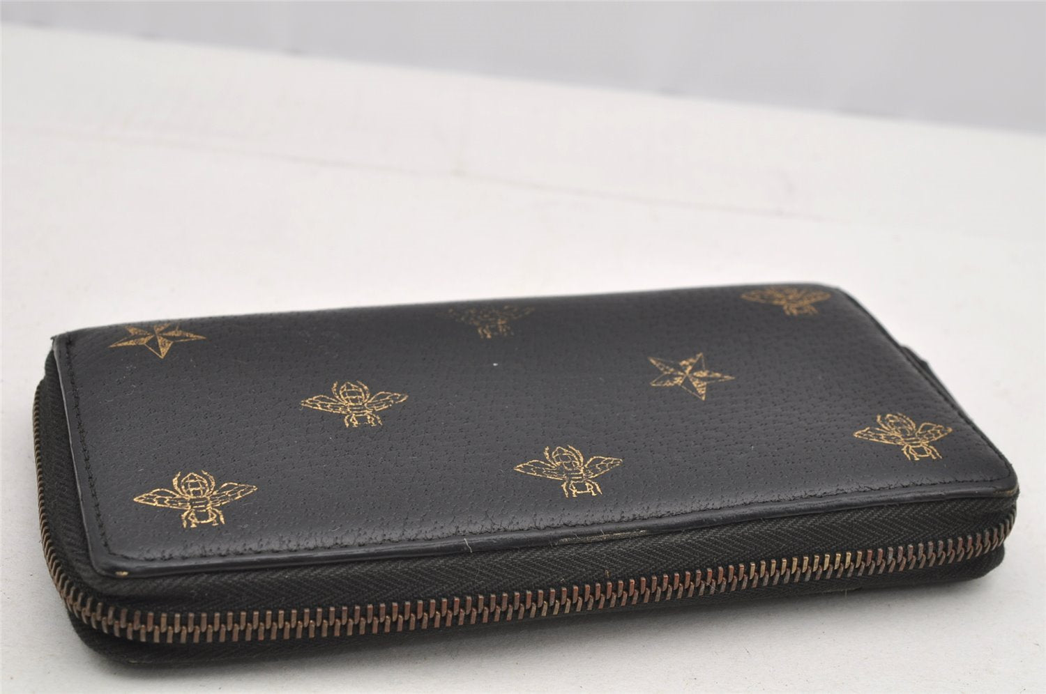 Authentic GUCCI Bee & Star Vintage Long Wallet Purse Leather 495062 Black 2856I