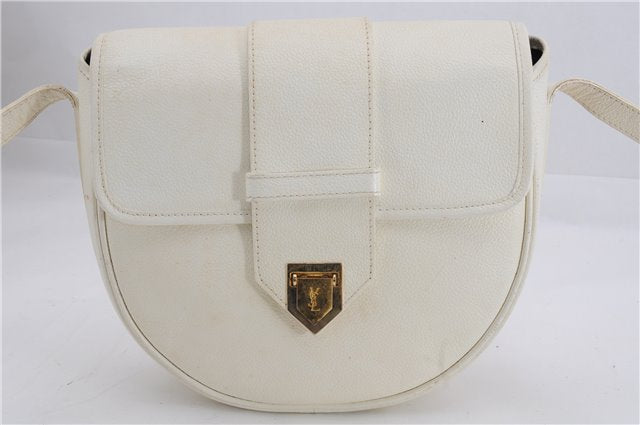 Authentic YVES SAINT LAURENT Shoulder Cross Body Bag Purse Leather White 2861E