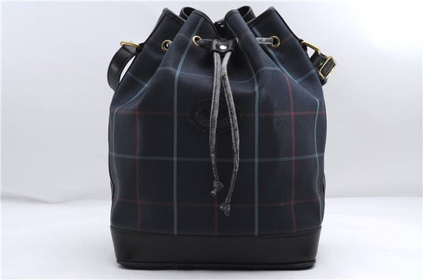 Authentic Burberrys Vintage Check Shoulder Cross Body Bag PVC Leather Navy 2862E