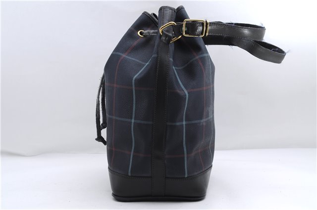 Authentic Burberrys Vintage Check Shoulder Cross Body Bag PVC Leather Navy 2862E