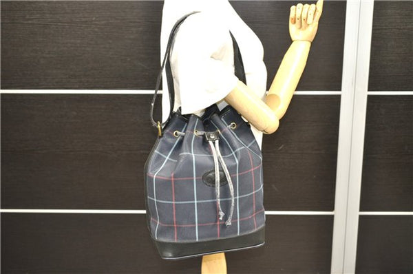 Authentic Burberrys Vintage Check Shoulder Cross Body Bag PVC Leather Navy 2862E