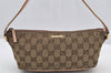 Authentic GUCCI Sherry Line Hand Bag Pouch GG Canvas Leather 141809 Brown 2862I