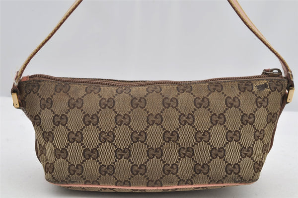Authentic GUCCI Sherry Line Hand Bag Pouch GG Canvas Leather 141809 Brown 2862I
