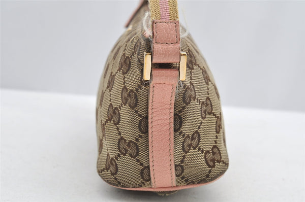 Authentic GUCCI Sherry Line Hand Bag Pouch GG Canvas Leather 141809 Brown 2862I