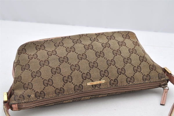 Authentic GUCCI Sherry Line Hand Bag Pouch GG Canvas Leather 141809 Brown 2862I
