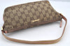 Authentic GUCCI Sherry Line Hand Bag Pouch GG Canvas Leather 141809 Brown 2862I