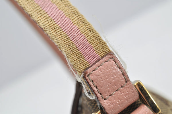 Authentic GUCCI Sherry Line Hand Bag Pouch GG Canvas Leather 141809 Brown 2862I