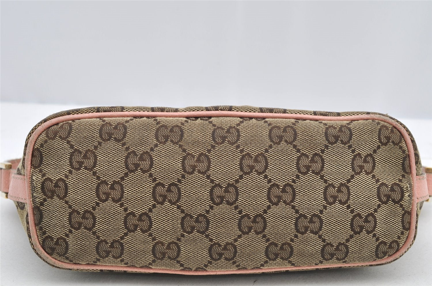 Authentic GUCCI Sherry Line Hand Bag Pouch GG Canvas Leather 141809 Brown 2862I