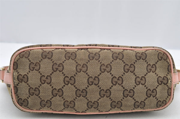 Authentic GUCCI Sherry Line Hand Bag Pouch GG Canvas Leather 141809 Brown 2862I
