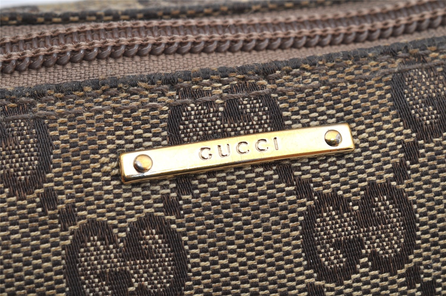 Authentic GUCCI Sherry Line Hand Bag Pouch GG Canvas Leather 141809 Brown 2862I
