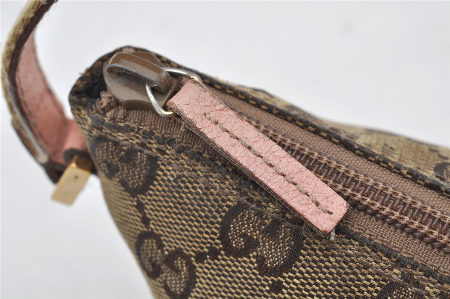 Authentic GUCCI Sherry Line Hand Bag Pouch GG Canvas Leather 141809 Brown 2862I