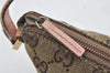 Authentic GUCCI Sherry Line Hand Bag Pouch GG Canvas Leather 141809 Brown 2862I