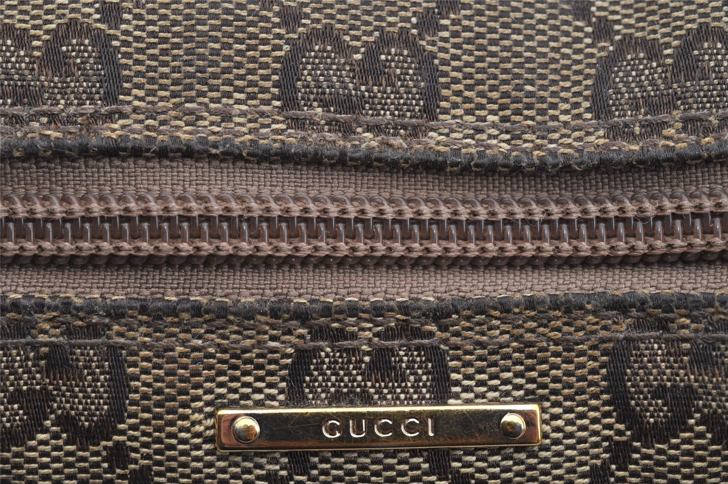 Authentic GUCCI Sherry Line Hand Bag Pouch GG Canvas Leather 141809 Brown 2862I