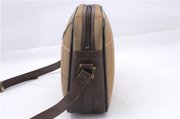 Authentic Burberrys Check Shoulder Cross Body Bag Canvas Leather Brown 2863E