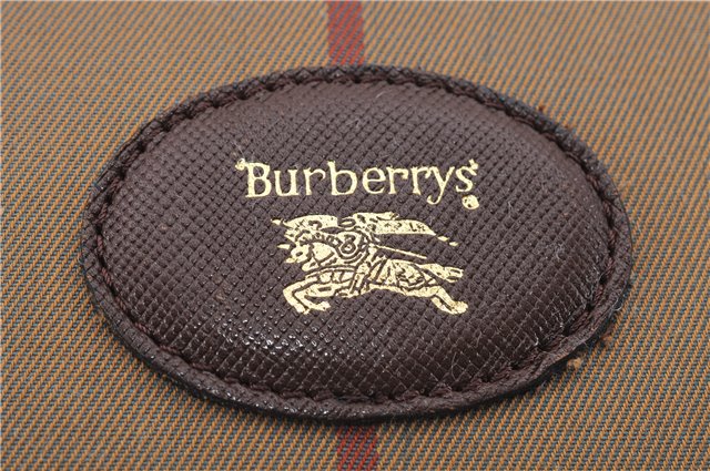 Authentic Burberrys Check Shoulder Cross Body Bag Canvas Leather Brown 2863E