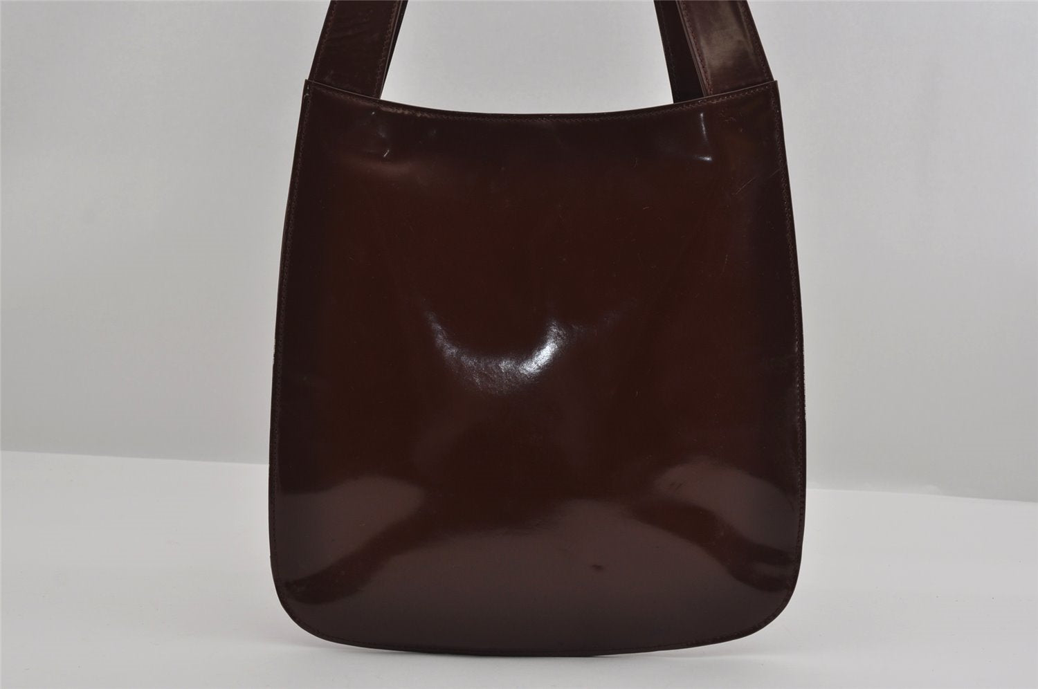 Authentic GUCCI Vintage Horsebit Shoulder Bag Purse Enamel Brown Junk 2863I