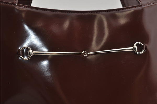 Authentic GUCCI Vintage Horsebit Shoulder Bag Purse Enamel Brown Junk 2863I