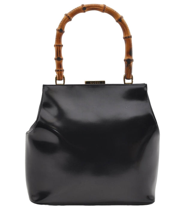 Authentic GUCCI Bamboo Vintage Shoulder Hand Bag Purse Enamel Black 2864E