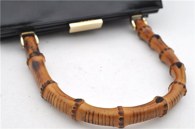 Authentic GUCCI Bamboo Vintage Shoulder Hand Bag Purse Enamel Black 2864E