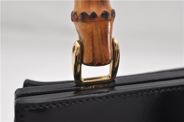 Authentic GUCCI Bamboo Vintage Shoulder Hand Bag Purse Enamel Black 2864E