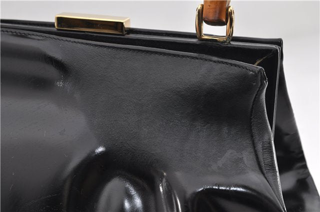 Authentic GUCCI Bamboo Vintage Shoulder Hand Bag Purse Enamel Black 2864E