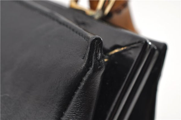 Authentic GUCCI Bamboo Vintage Shoulder Hand Bag Purse Enamel Black 2864E