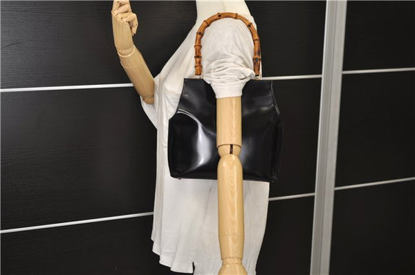 Authentic GUCCI Bamboo Vintage Shoulder Hand Bag Purse Enamel Black 2864E